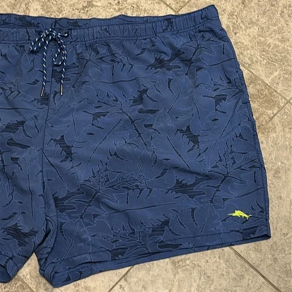 Tommy Bahama Dark Blue Leaf Pattern Swim Trunks - Picture 5 of 14